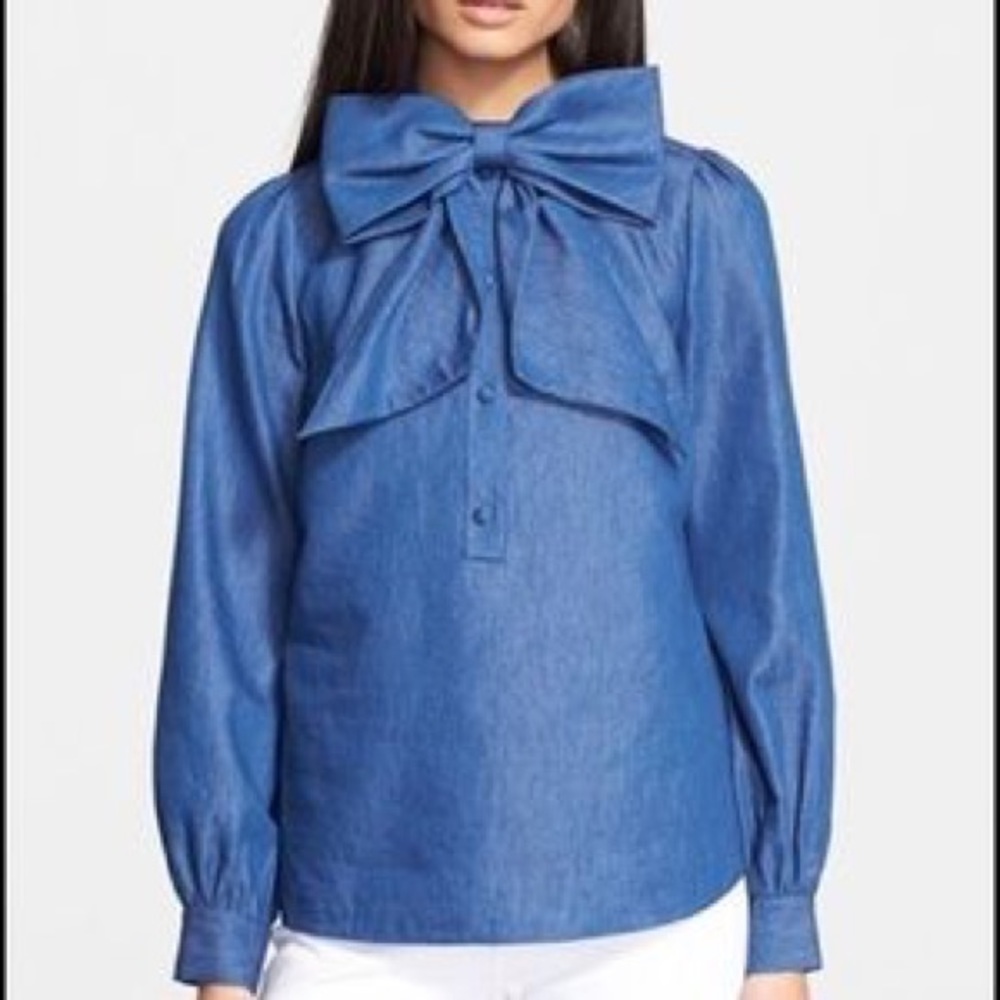 Kate Spade Chambray Bow Neck Blouse